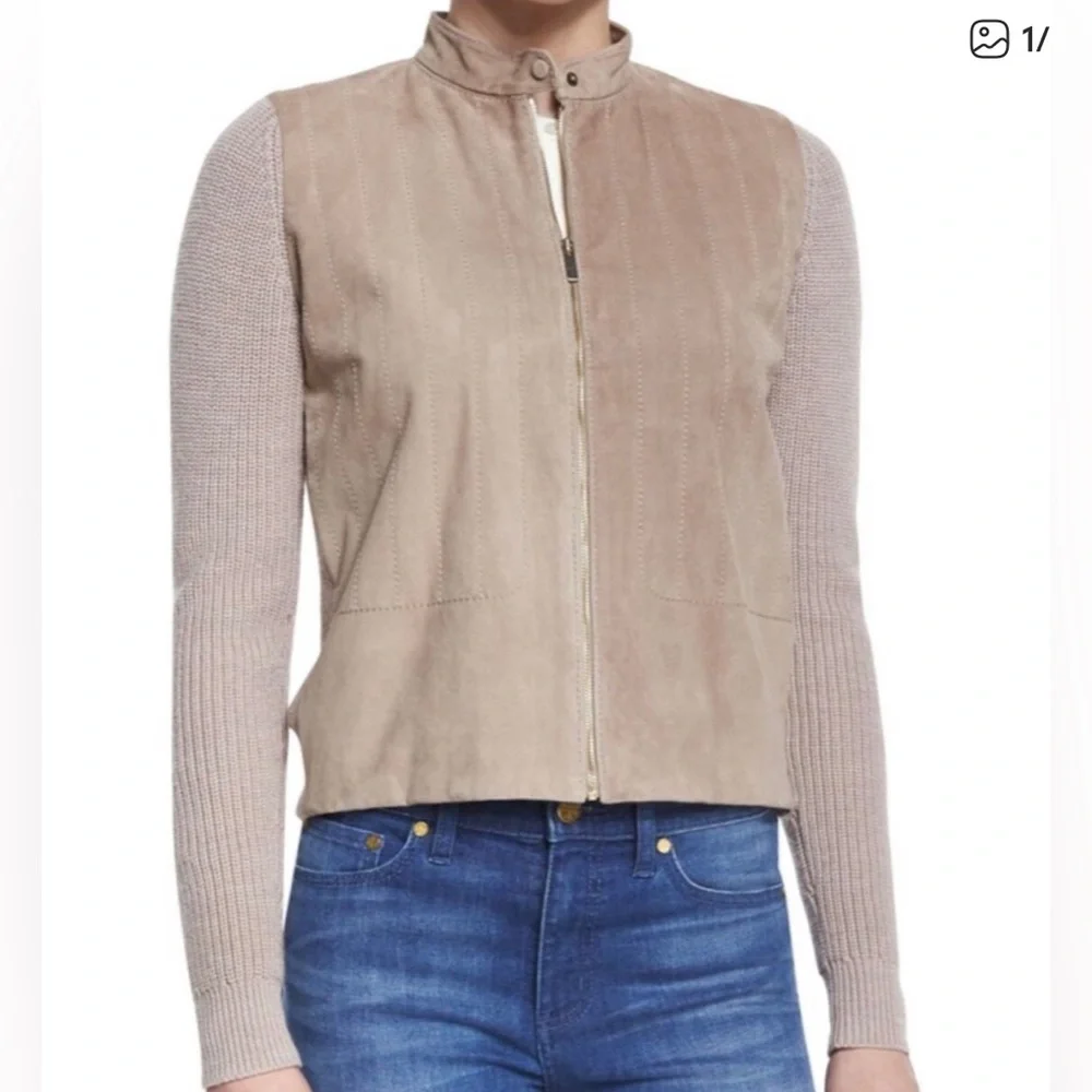 TORY BURCH Suede Front Merino Wool Cardigan Sweater Jacket Women's Medium